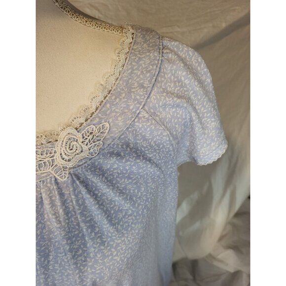 Miss Elaine Nightgown Large Floral Pattern Cap Sleeve Cottagecore Lace Blue - Picture 2 of 6